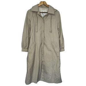 London Fog Beige Belted Trench Coat Size 8 Women's Removable Hood Timeless